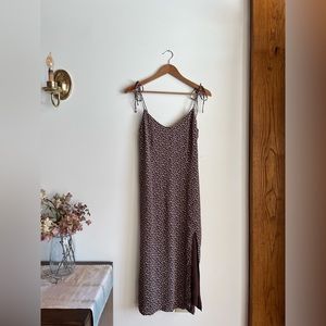 Chocolate Floral Shift Dress with Ties